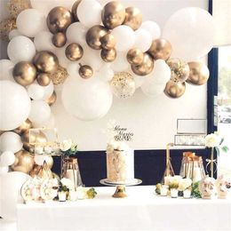 85Pcs White and Chrome Gold Balloon Garland Arch Kit Wedding Birthday Bachelorette Engagements Anniversary Party Backdrop DIY 211216