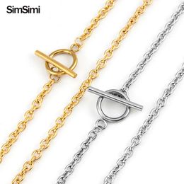 Silver Color/Gold Color 100% Stainless Steel Lock Chain Necklace For Women E T Bar Pendant Rolo O Link Collares De Moda Chains