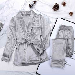 HECHAN Grey Velvet Pyjamas Warm Long Sleeve Home Suit For Women Two Piece Set Thick Sleepwear Night s Autumn Female 210809