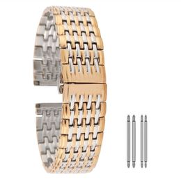 Unique Silver Gold Stainless Steel Watchband for Men 20mm 22mm Watches Metal Straps Bracelet Clock Replacement Watch Bands H0915