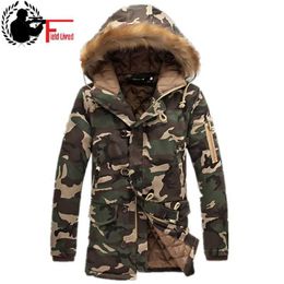Mens Long Winter Camouflage Jacket Fur Hooded Down 2020 Outwear Thick Military Style Parkas Male Big Coats Army Green Camo 3XL A0607