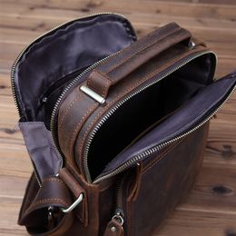 Leather Handbags Vintage Crazy Horse Messenger Bag Men Middle Travel Business Men's Cowhide Shoulder