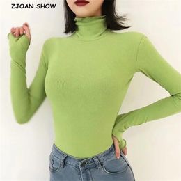Spring ex-long sleeve Wood Ears Turtleneck T-shirt Chic Woman Slim Fit t Basic tee Tee Casual Tops 7 Colours 210429