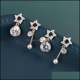 Earrings Dangle & Chandelier Minar Unique Design Hollow Out Star Freshwater Pearl Earings For Women Exquisite Asymmetric Cubic Zircon Jewelr