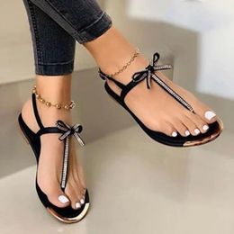 Summer Womens Flip-Flops Open Clip Toe Fashion Casual Beach Shoes Flats Bowknot Rhinestones Roman Sandals Sandalias Mujer#g3