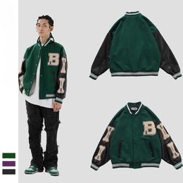 Men Baseball Coats Hip Hop Furry Bone Patchwork Colour Block Jackets 2021 New Mens Harajuku Streetwear Bomber Jacket Unisex X0710