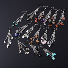 Irregular Natural Crystal Stone Silver Plated Multilayer Chain Dangle Earrings Party Club Decor Energy Jewelry For Women Girl
