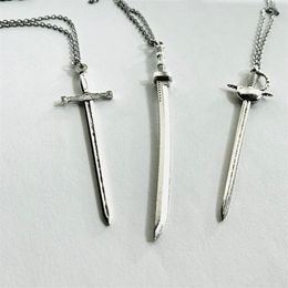 rapier sword Canada - Sword Necklace Pendant Charm Rapier Samurai Highlander Broadsword Silver Colour Katana Jewelry Excalibur Blade Fashion Gift Men Necklaces