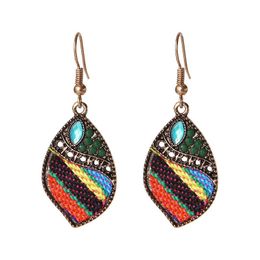 Ethnic Indian Jhumka Dangle Earrings Women Bohemia Vintage Rice Bead Rhinestone Colourful Fabric Weave Water Drop Earring Jewellery