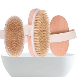 Natural healthy wooden oval shower brush dry skin body soft hair massage bathtub spa brush without handle KK0071HY