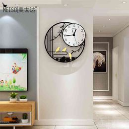 MEISD Quality Acrylic Round Watch Wall Quartz Clocks Traditional Chinese Room Art Room Horloge Murale Home Decor 210325