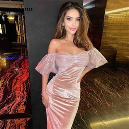 Free Summer Women Velvet Dress Sexy Card Shoulder Lantern Sleeve Bodycon Midi Club Night Party Vestido 210524