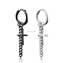 Cross chain tassel hip hop earrings stainless steel Dangle Chandelier clip on ear rings fashion Jewellery for women men gift will and sandy