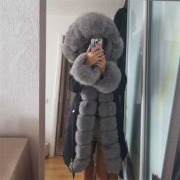 OFTBUY X-long Parka Waterproof Outerwear Real Fur Coat Winter Jacket Women Natural Fur Hood Luxury Outerwear Detachable 211129