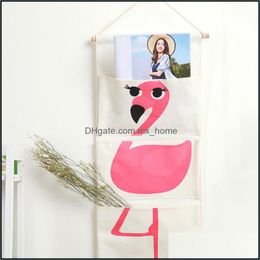 Bags Housekee Organization Home & Garden Closet Hanging Organizer 30*65Cm Cartoon Animal Cute Sundries Container 3 Pockets Wall Mounted Toy