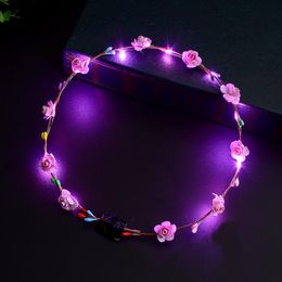 10 Flowers+10 LED Light Wreath Luminous Headband Flash Flower Headpiece Headdress Girls Night Party Supplies