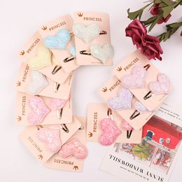 Glitter Love Heart Hair Clips for Girls Hairpins Crown Barrette Baby Tie Dye Snap Clips Kid Hairgrips Hair Accessories