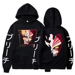 Cool Anime Bleach Kurosaki Ichigo Hoodies Popular Cartoon Skull Split Face Mask Graphic Fashion Casual Long Sleeve Sweatshirt G1019