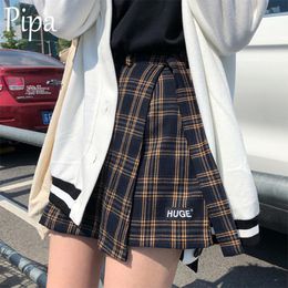 Casual Fashion All Match Plaid Vintage Irregular High Waist College Wind Female Women Mini Skirts