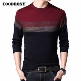 COODRONY Brand Sweater Men Autumn Winter Knitwear Cotton Pullover Fashion Casual O-Neck Pull Homme Colourful Striped Shirt C1063 Y0907