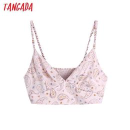 Tangada Women Summer Paisley Print Beach Cropped Tank Tops Vintage Black Elastic Straps Female Camis Mujer BE631 210609