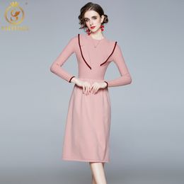 Korean Style Autumn Women Chic Ruffles Knitting Sweater Dresses Elegant Long Sleeves Sweet Vestido De Mujer 210520