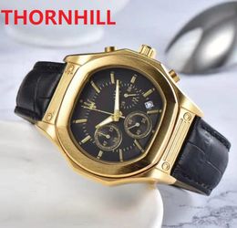 Luxury mens quartz movement watch for men leather strap multi functional watches high quality waterproof designer clock casual montre de luxe