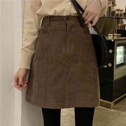 Corduroy Solid Women Female Skirt Winter High Waist Casual A-line Mini Skirts 210522