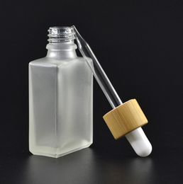 30ml Clear/Frosted Glass Dropper Bottles Liquid Reagent Pipette Square Essential Oil Perfume Bottle Smoke Bamboo Cap