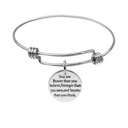 Coin Letter Believe Charm Bracelet Stainless Steel Bangle cuff Bracelets Wristband for Women Girls Fashion Jewellery Will and Sandy