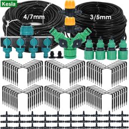 KESLA Greenhouse Elbow Emitter Automatic Drip System 4/7 to 3/5mm Hose Garden Watering Irrigation Kit for Home Bonsai Plants 210610