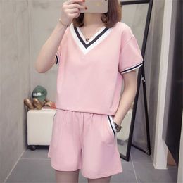 2020 Sweat Suits Women Summer Korean Fashion Short-sleeved Tops + Shorts Outfits Loose Trend Casual Woman Two-piece Set Y0702