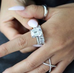 Band rings sets 925 Sterling Silver Wedding Engagement Cocktail Women Emerald cut Simulated Diamond CZ Ring Luxury Fine Jewellery wholesale