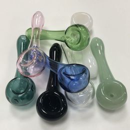 4 Inch Spoon Pipes Glass Oil Burner Pipe Multicolor Smoking Hookah Tobacco Coloured Mini Small Handpipes Straight Tube Accessories