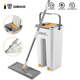 Mop With Bucket Hand Free Household Automatic Spin Floor Kitchen Home Wooden Cleaning Microfiber Pads 210805