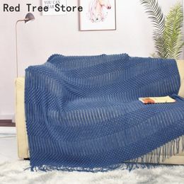 Pure Color High Quality Acrylic Blanket with Tassels for Kids Adults Sofa Car Travel Warm Cover Summer Air Condition Long Towel