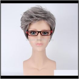 Zf 45Cm Short Straight Grey Rose Net Hairstyles Mens Natural Lace Wig Jgxpc Wigs D6Irj