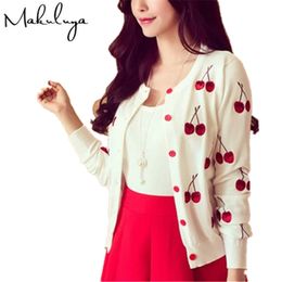 Makuluya Autumn Spring Women Sweater Cherry Embroidery Pattern All-Match Jacket Coats Long Sleeve Short Knitting Cardigans L6 211018