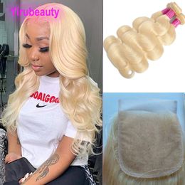Peruvian Human Virgin Hair Blonde Colour Three Bundles With 5X5 Lace Closure Body Wave Free Middle 3 Part 4Pcs/lot