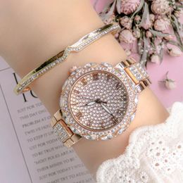 Wristwatches Luxury Wemen's Stainless Steel Business Watch Set Couple's Rose Gold Belt Diamond Bracelet Watches For Woman Ladies Rel