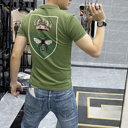 Men's Polo Shirt Lapel T-shirt New Male Summer Short Sleeved Casual Tees Man Clothing Trend Korean Green Bee Printing M-4XL