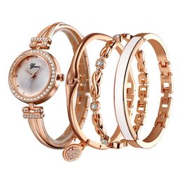 Hot Selling Luxury 4 Pe￧as Conjunto feminino Assista Diamond Fashion Quartz Ratina Bracelets de Wrist Wrist Ladies