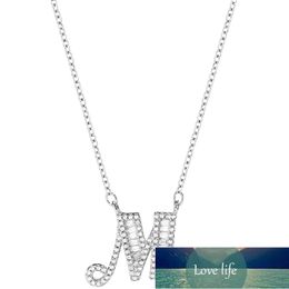 Solid Silver Necklaces for Women 26 Alphabet Letter Pendant Necklace Chains Name Collier Choker Wedding Bridal Jewellery