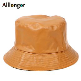 Cloches Fashion Leather Winter Autumn 2021 Bucket Hats Men Solid Black Flat Fishing Hat Chapeu Women Caps Hip Hop Harajuku Panama