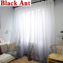 Curtain Gradient Colour Print Voile Nordic Grey Window Modern Living Room Curtain Tulle Sheer Fabrics Rideaux Cortinas WP185F3 210712