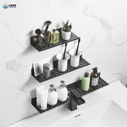 30-50cm Punch-Free Bathroom Accessories Wall-Mounted Faucet Cosmetic Storage Rack Mirror Front Shelves 211112