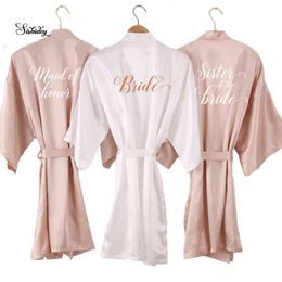 new Champagne bathrobe bride satin-silk robe women bridal party sister team mother shower gift bridesmaid wedding short robes