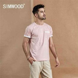 summer Layered chest pocket t-shirt men Melange vintage short sleeve fashion tshirt 100% cotton tops 190431 210716