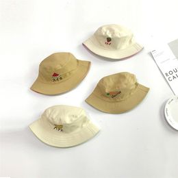 Summer fruits embroidery Double hats for boys and girls Korean style fashion casual bucket hat cap 210708