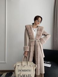 Women's Fur & Faux Arlenesain Double Cashmere Long Coat Characterised By Mink Large Shawl Neck And Cuffs